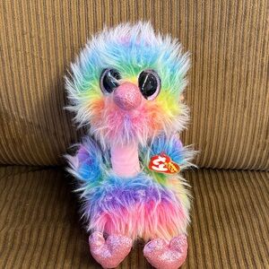 Ty Beanie Boo “Asha the Rainbow” Ostrich with Glitter Eyes and Feet